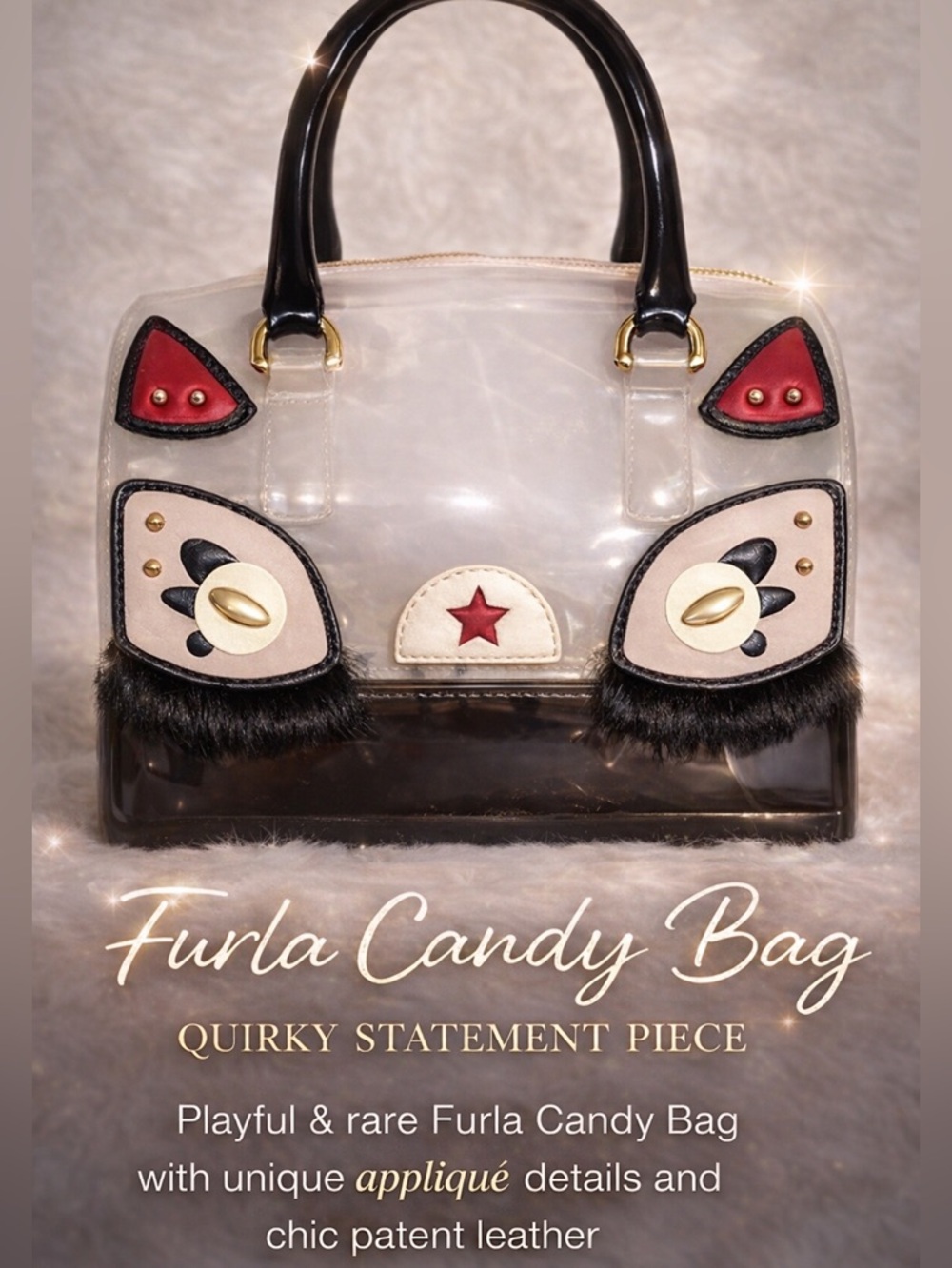 Furla Ginger Cookie S Satchel Candy Bag Featuring Rare Cat Appliqué w/COA